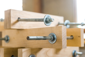 Wooden beams connected with metal screws