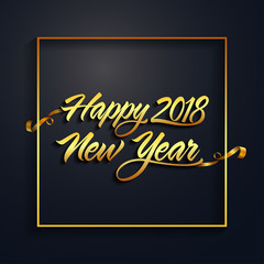 Happy new year 2018. Gold and black colors. Text Design calendar. Isolated on a dark background. Vector illustration.