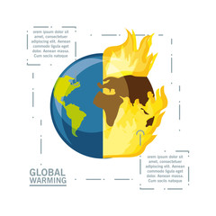 global warming presentation with planet on fire icon over white background colorful design vector illustration