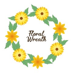 decorative wreath with yellow flowers icon over background colorful design vector illustration