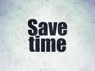 Naklejka premium Time concept: Painted black word Save Time on Digital Data Paper background