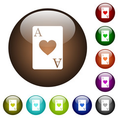 Ace of hearts card color glass buttons