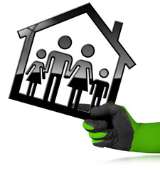 House with a Family Isolated on White