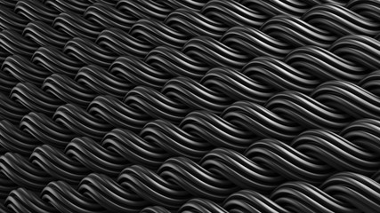 Wavy surface of black curles ornament abstract 3D rendering