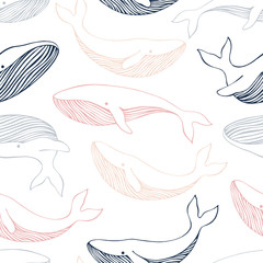 Seamless pattern with whales. Can be used for wallpaper, web page background, surface textures.