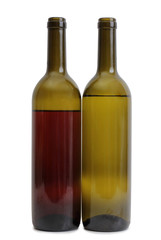Glass and bottle wine on white background