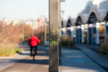 Bicycle and pedestrian lane sign.