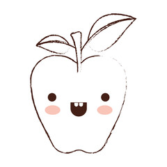 kawaii apple with stem and leaves in brown blurred silhouette