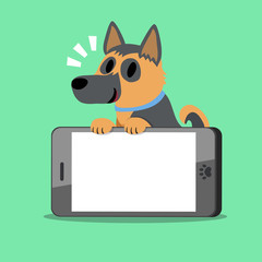 Cartoon character german shepherd dog and smartphone