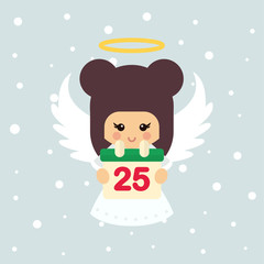 cartoon christmas angel with calendar