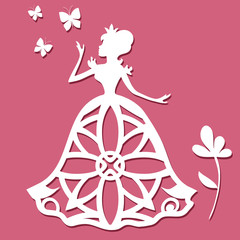 Paper carving princess with butterflies and flower