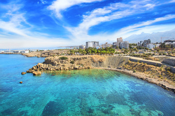 Obraz premium Beautiful view of the new port of Kyrenia (Girne), North Cyprus