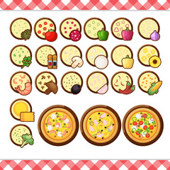 Vector - Pizza constructor flat icons isolated on white background. ingredient food menu illustration isolated collection. Different make your own