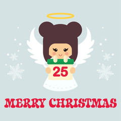 cartoon christmas angel with calendar vector