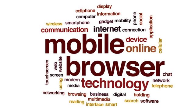 Mobile browser animated word cloud, text design animation.