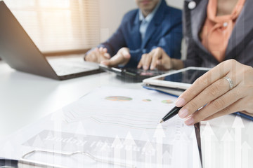 Business strategy investment concept : Two businessman confident executive colleagues meeting and discussing at office. Business plan brainstorming meeting for financial team.