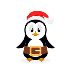 Christmas penguin with Santa hat on white background