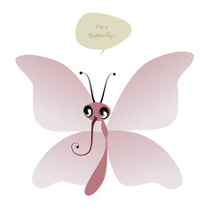 Cute Butterfly and speech balloon isolated on white background