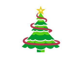 Pine tree with accessories star, Christmas vector illustration