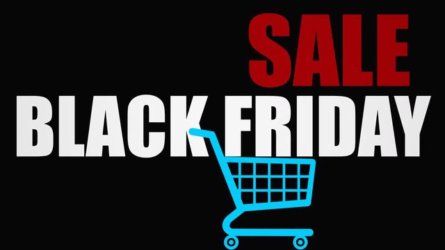 Black Friday Sale Text - Gift Box And Shopping Cart Looped Animation On Black Background - 4K Resolution Ultra HD
