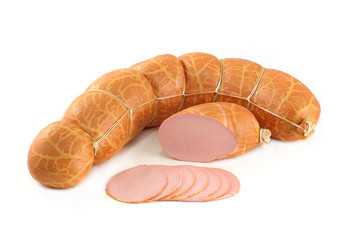 Boiled sausage on a white background