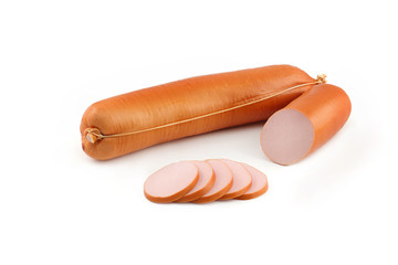 Boiled sausage on a white background
