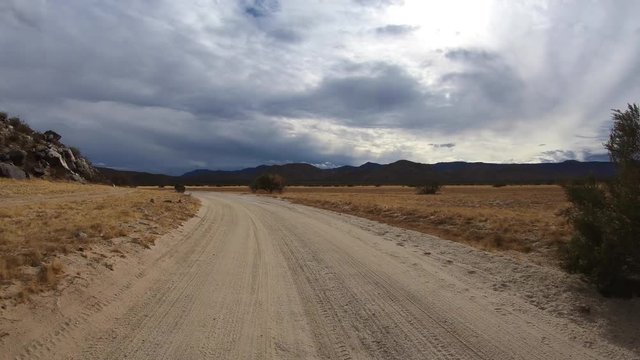 Anza Borrego California desert washboard road driving with car mount.