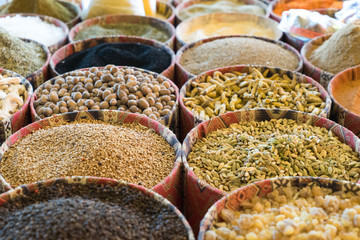 herbs and spices on a middle eastern market