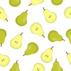 Vector Seamless pattern with pears. Fruit pattern. Half of pear and whole pear