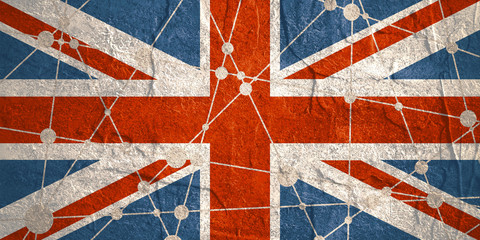 Fototapeta na wymiar Flag of the Britain. Low poly concept triangular style. Molecule And Communication Background. Connected lines with dots.