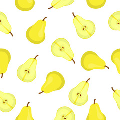 Vector Seamless pattern with pears. Fruit pattern. Half of pear and whole pear