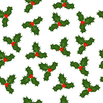 Vector Seamless Christmas pattern. With a Christmas holly
