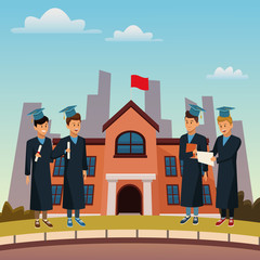 Fototapeta premium Young students in highschool building