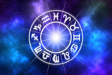 Astrological zodiac signs inside of horoscope circle