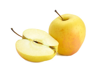 two yellow apples on a white background