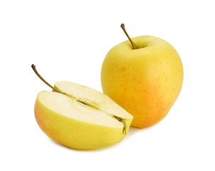two yellow apples on a white background