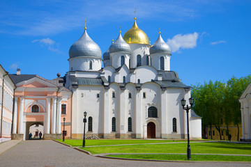 Fototapeta na wymiar St. Sophia Cathedral on a sunny May day. The Kremlin of Veliky Novgorod, Russia