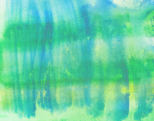 green watercolor background with splashes of blue