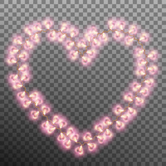 Glowing lamp heart isolated on transparent background. EPS 10 vector