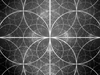 Glowing symmetrical fractal circles black and white texture - obrazy, fototapety, plakaty