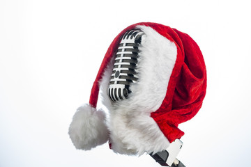 retro microphone with santa hat