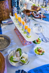 Mixed Fruit and dessert on white  plate in party