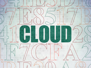 Cloud technology concept: Painted green text Cloud on Digital Data Paper background with Hexadecimal Code