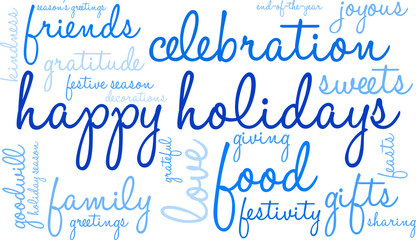 Happy Holidays Word Cloud on a white background. 