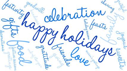 Happy Holidays Word Cloud on a white background. 