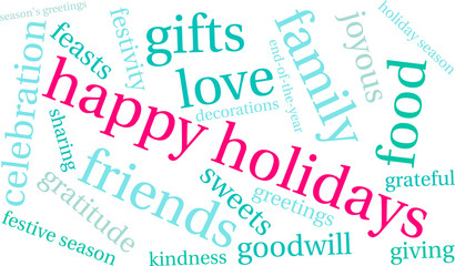 Happy Holidays Word Cloud on a white background. 