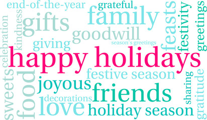 Happy Holidays Word Cloud on a white background. 