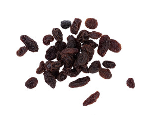 Dried raisins on white background
