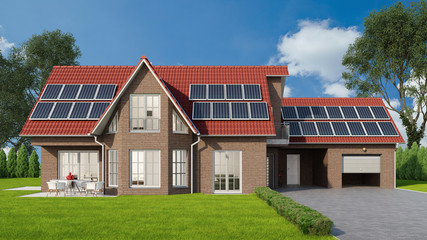 Fototapeta na wymiar Einfamilienhaus mit Solaranlage auf dem Dach
