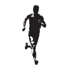 Fototapeta na wymiar Running man, abstract vector isolated silhouette. Front view. Marathon runner